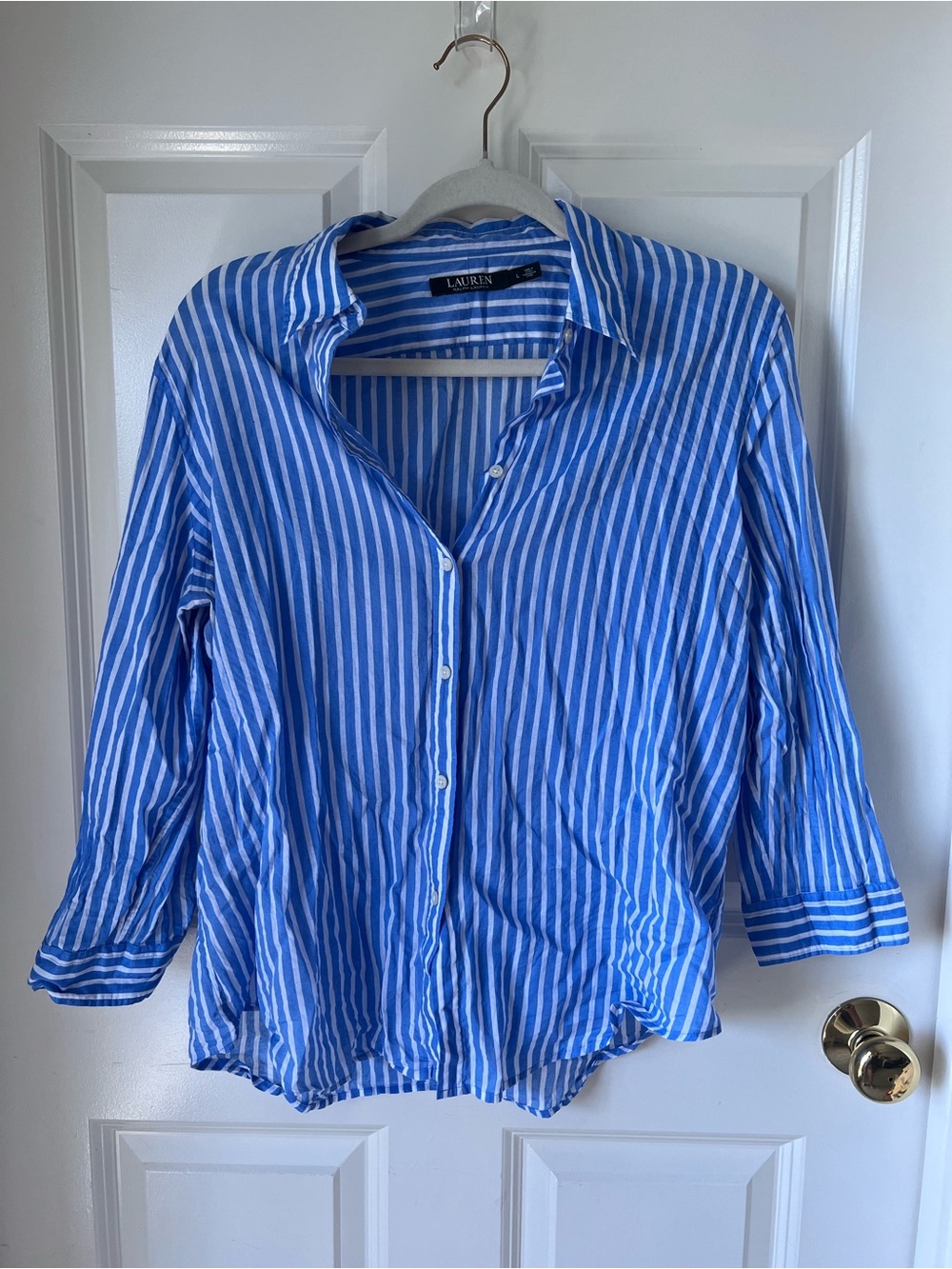 Lauren Ralph Lauren Blue & White Striped Relaxed Button-Down Shirt